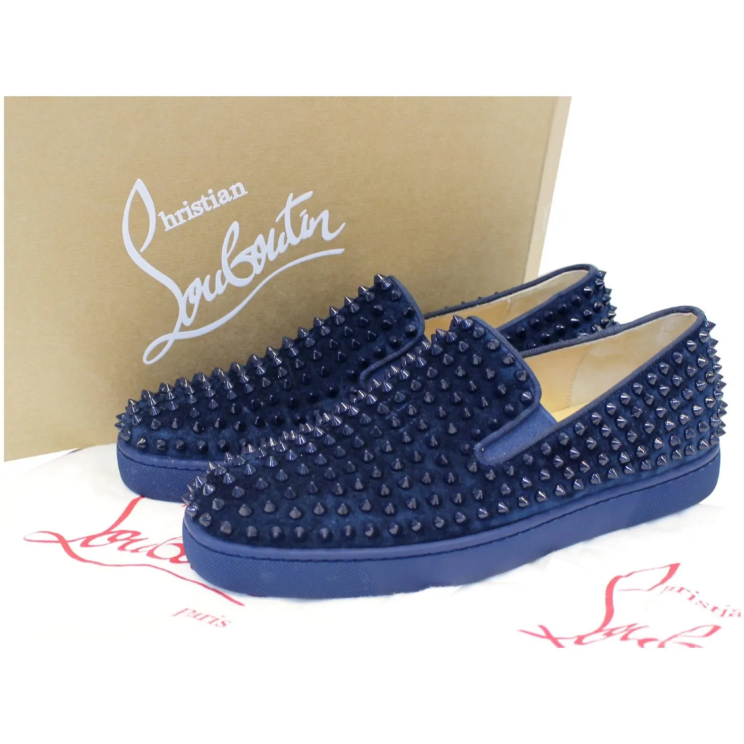 CHRISTIAN LOUBOUTIN Roller Suede Boat Sneaker Blue Size US 9