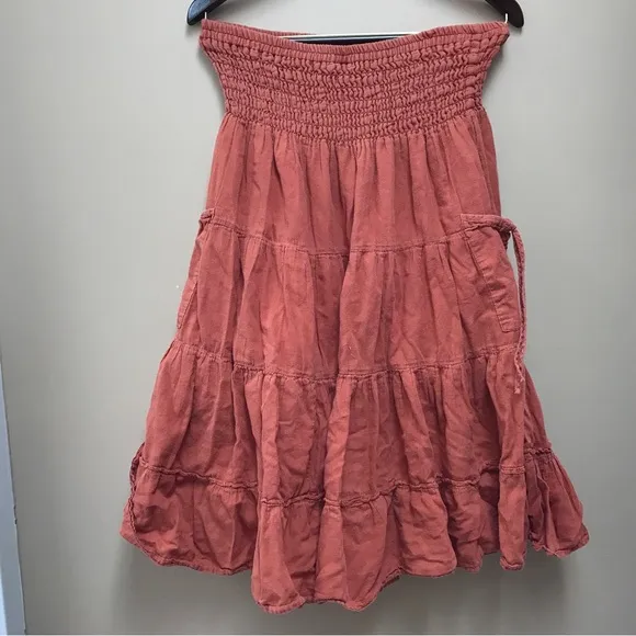 Cotton Flower Flowy Tiered Skirt with Pockets in Orange (S)