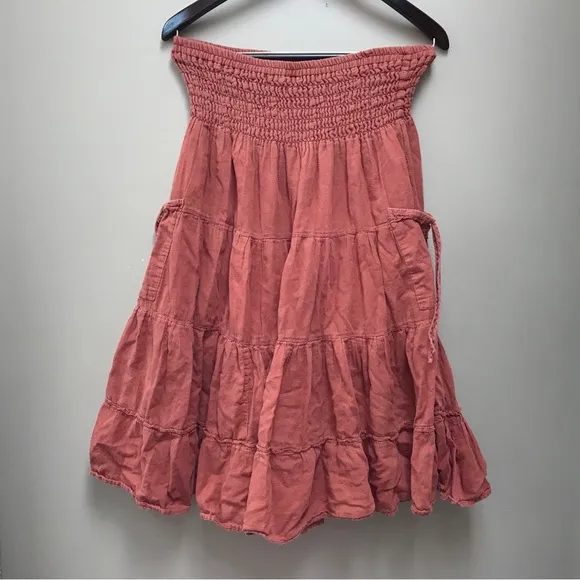 Cotton Flower Flowy Tiered Skirt with Pockets in Orange (S)