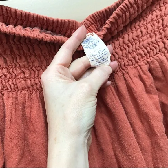 Cotton Flower Flowy Tiered Skirt with Pockets in Orange (S)