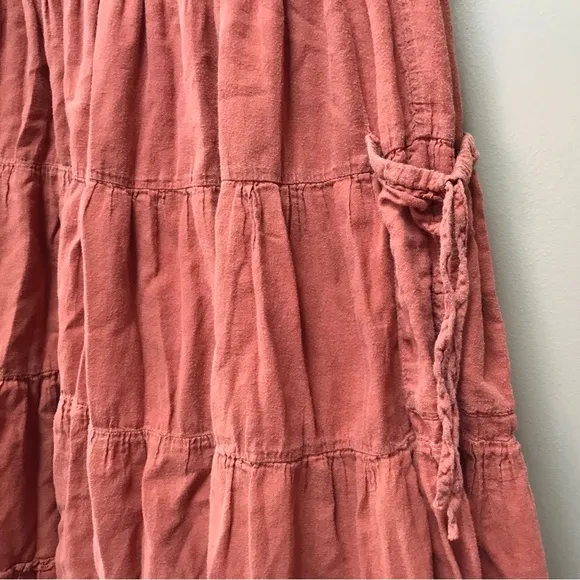 Cotton Flower Flowy Tiered Skirt with Pockets in Orange (S)