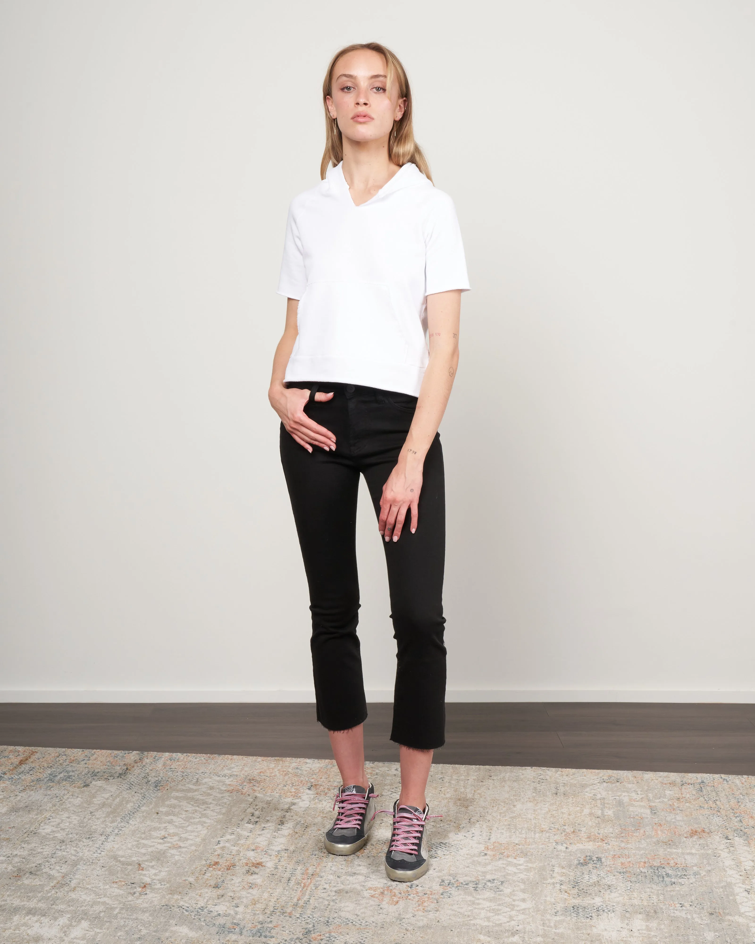 crop boot with a raw hem - black tear
