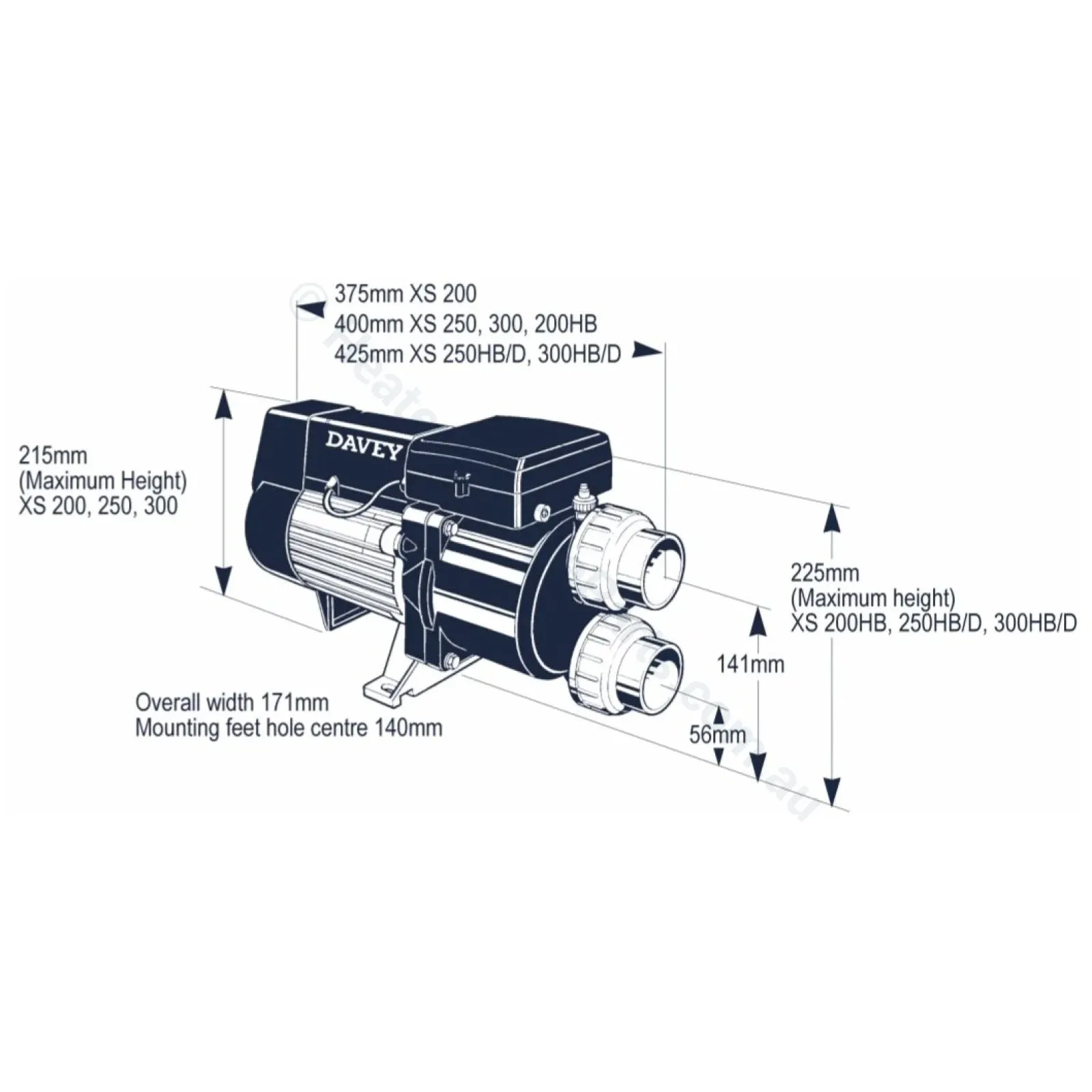 Davey XS Spa Bath Pumps - XS 200 / 250 / 300 / HB HD HG - See Listing