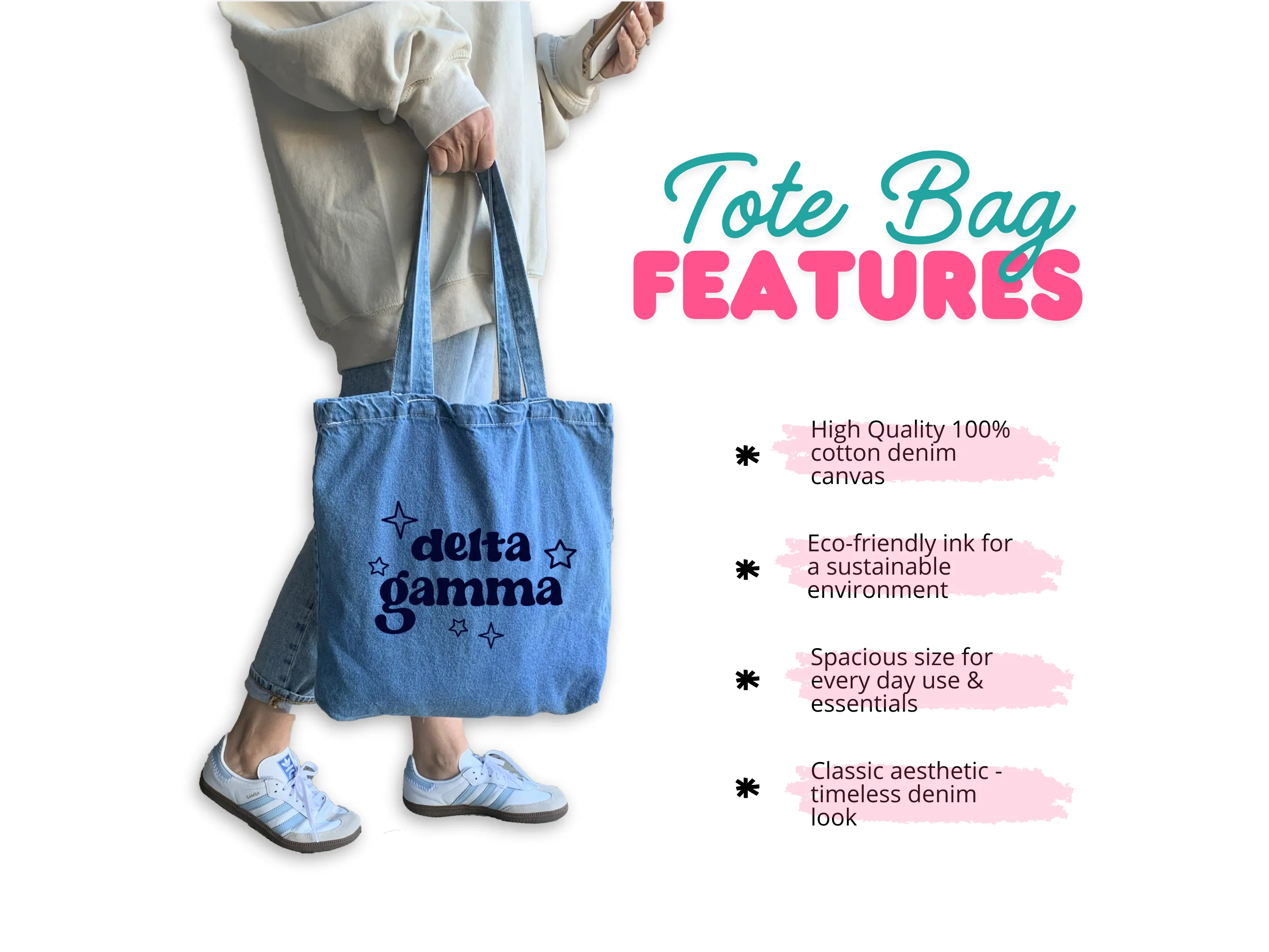 Denim Sorority Tote Bag - Sorority Gift, Big Little Reveal, Bid Day, Greek Life