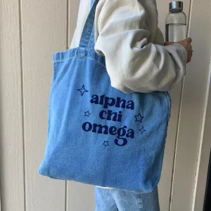 Denim Sorority Tote Bag - Sorority Gift, Big Little Reveal, Bid Day, Greek Life