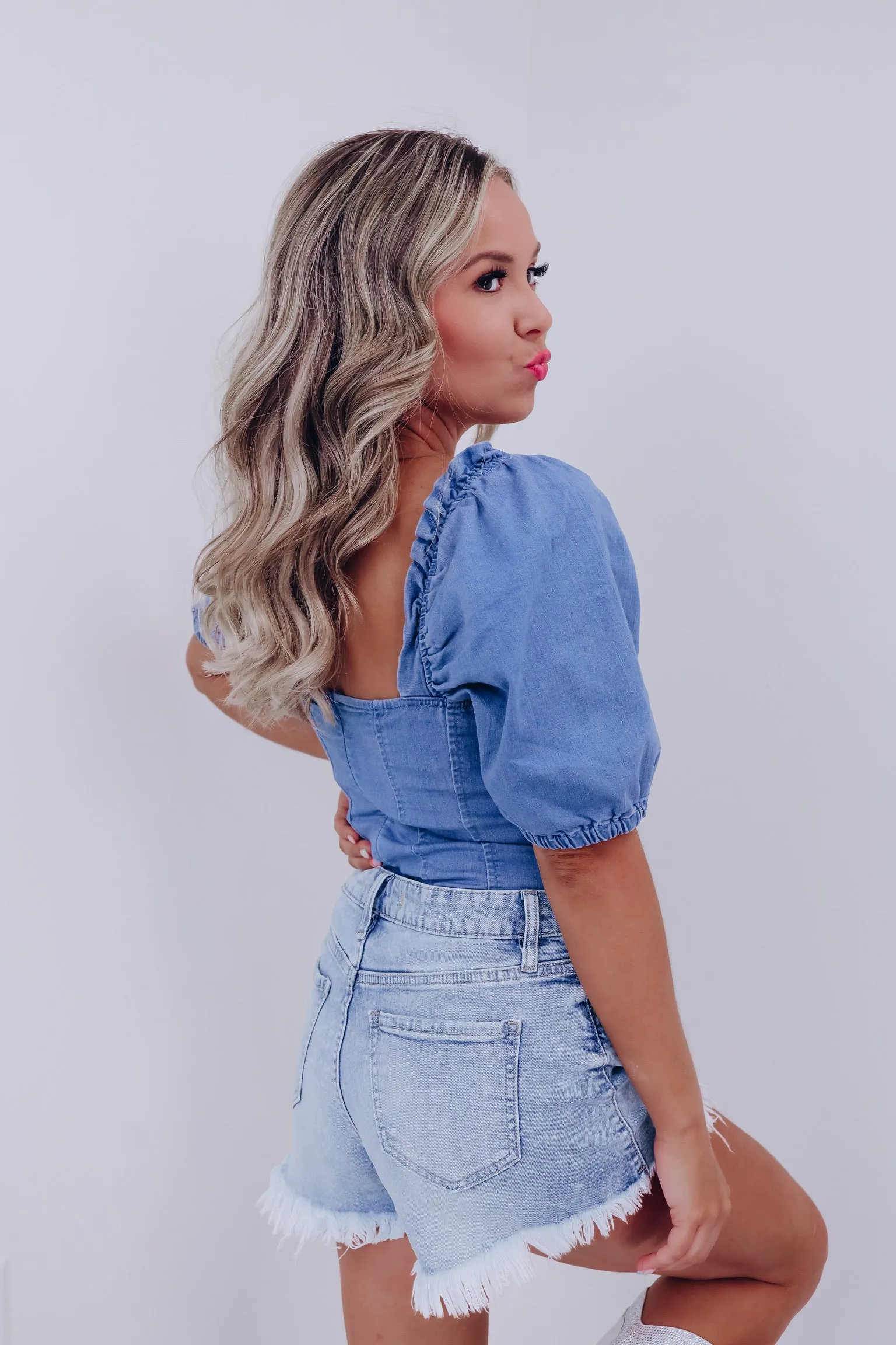 Denton Denim Puff Sleeve Bodysuit - Medium Denim