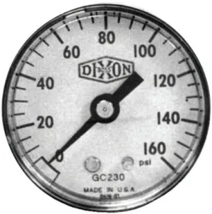 Dixon Valve Standard Dry Gauges, 0 to 60 psi, 1/4 in NPT(M), 2 in Dia., Bottom Mount, GL120