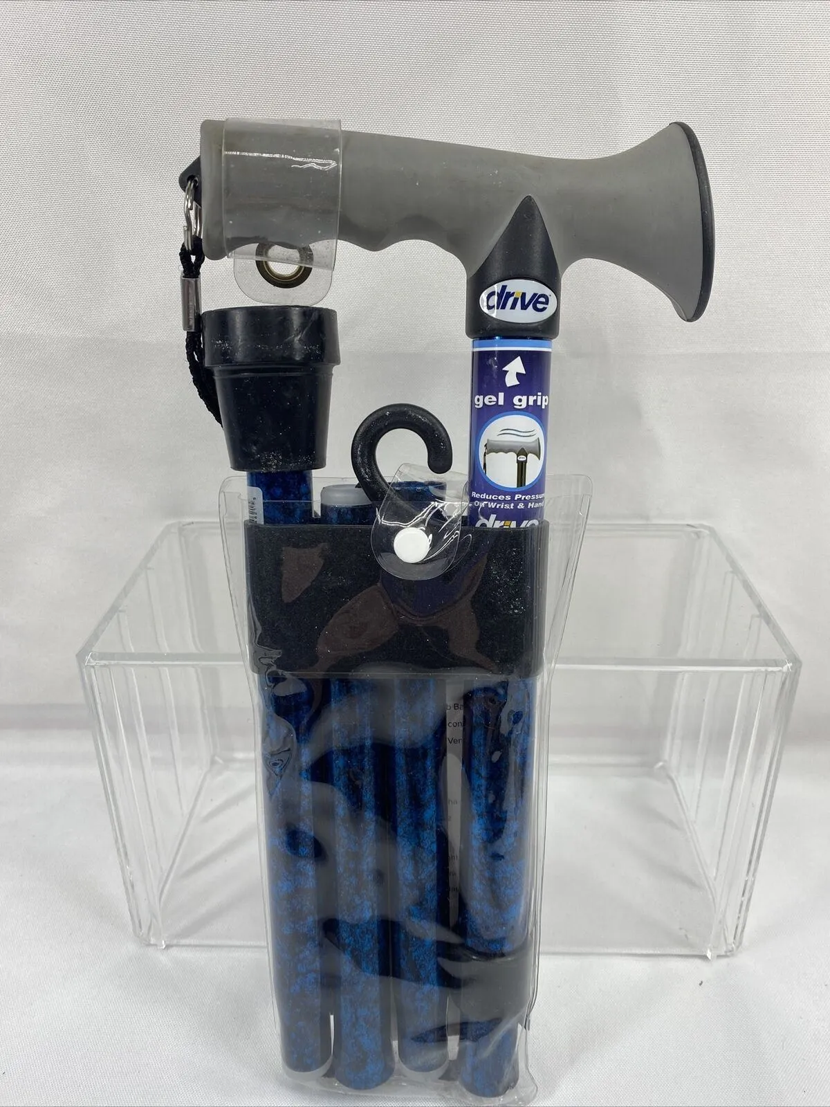 Drive Medical Adjustable Lightweight Folding Cane w/ Gel Hand Grip, Blue Crackle