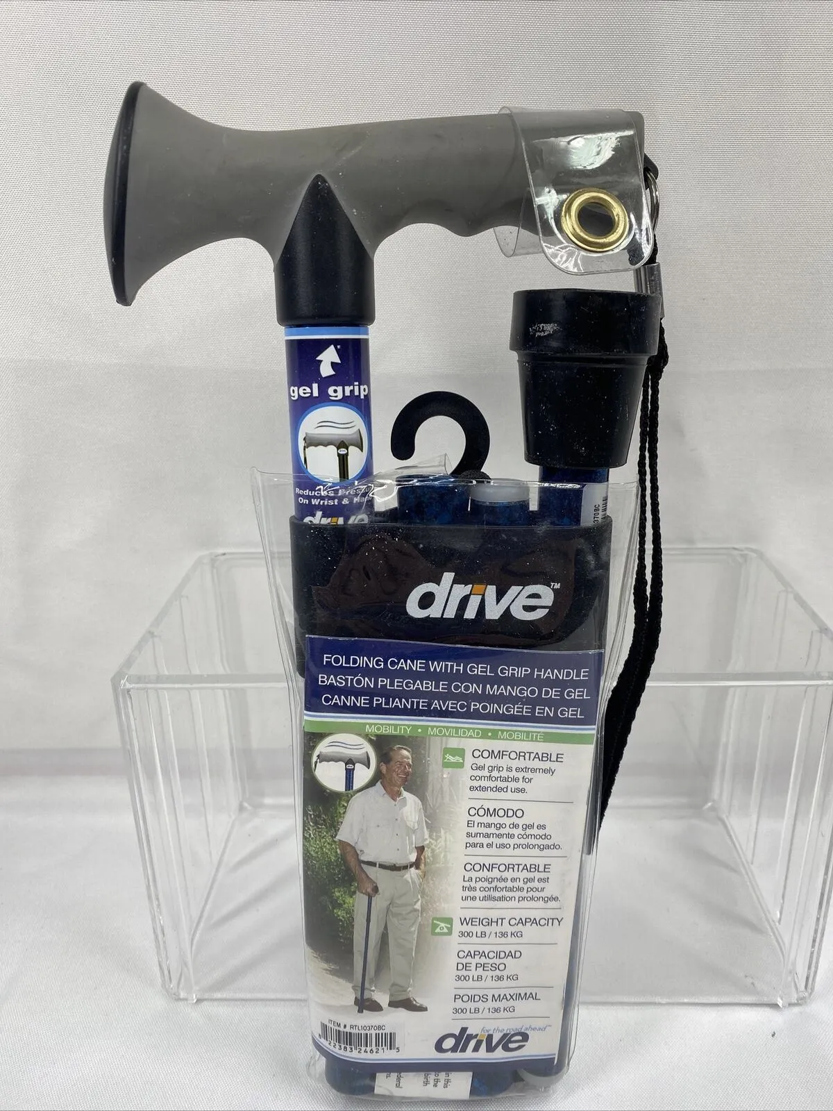 Drive Medical Adjustable Lightweight Folding Cane w/ Gel Hand Grip, Blue Crackle