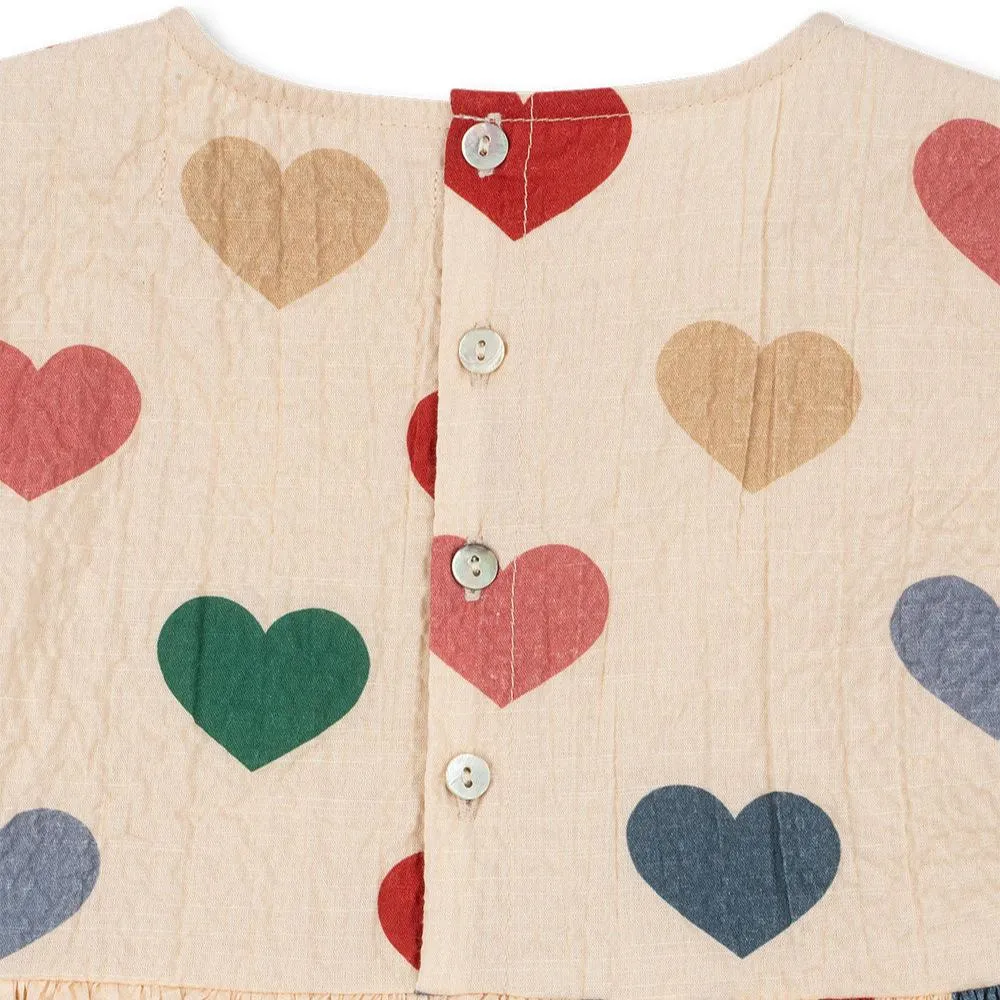 Elin Heart Print Frilled Long Sleeve Dress