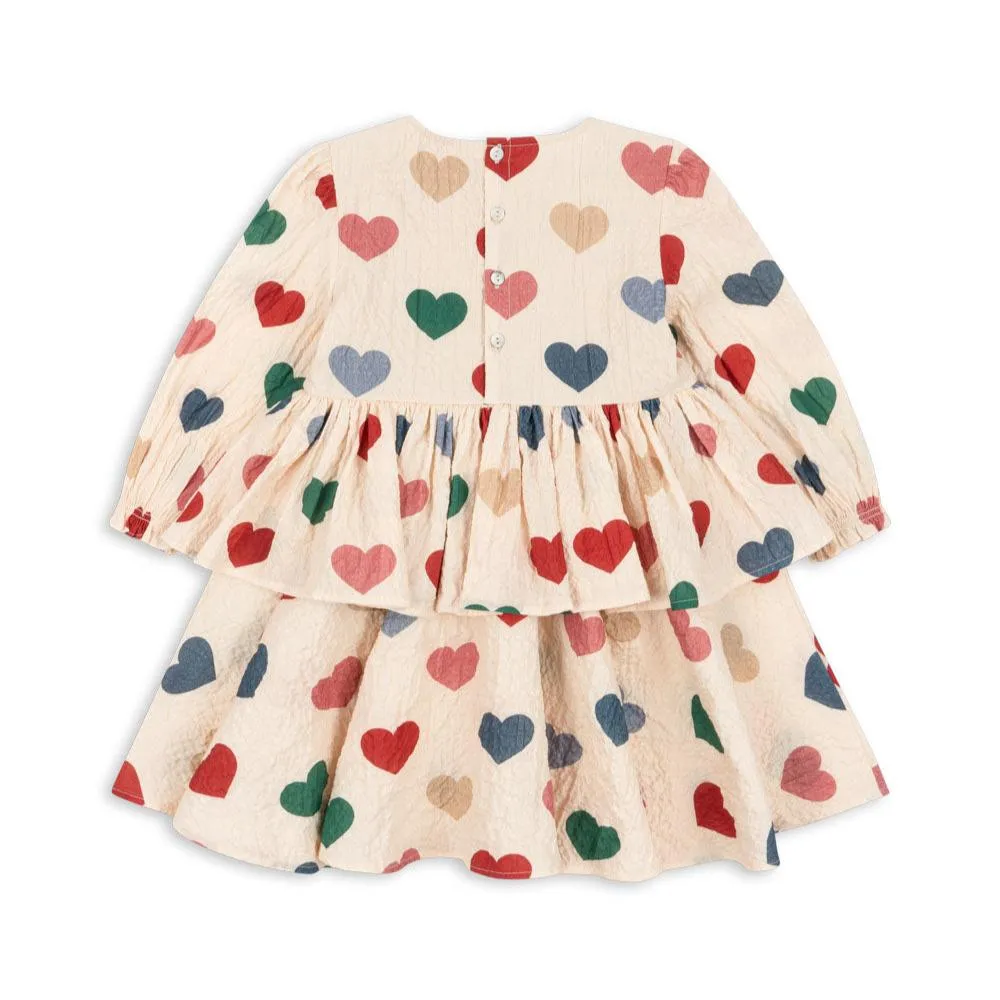 Elin Heart Print Frilled Long Sleeve Dress
