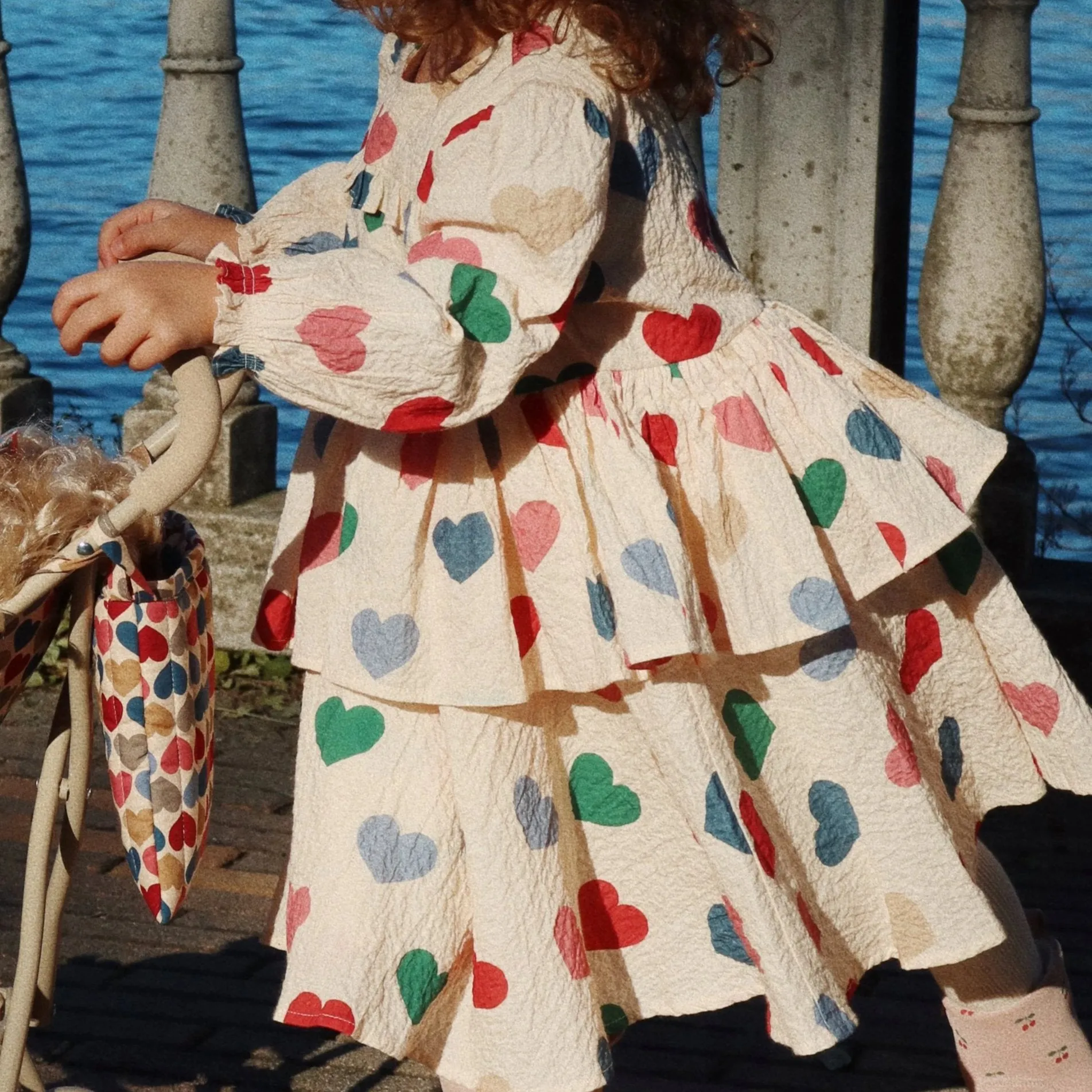 Elin Heart Print Frilled Long Sleeve Dress