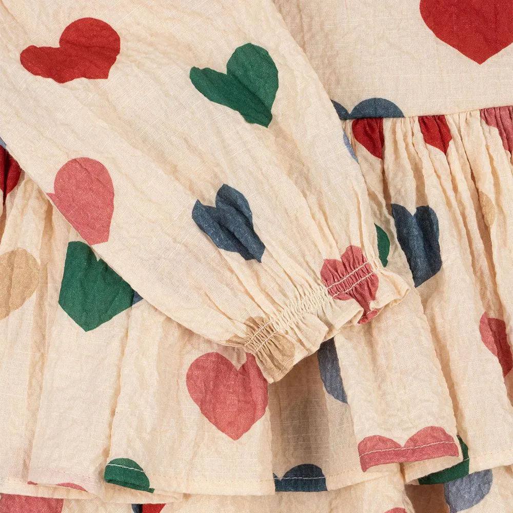 Elin Heart Print Frilled Long Sleeve Dress