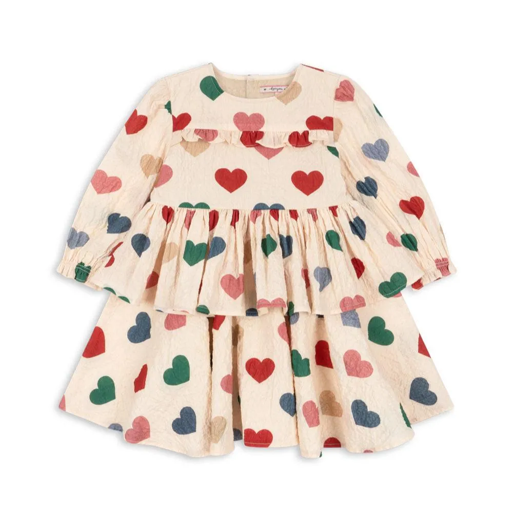 Elin Heart Print Frilled Long Sleeve Dress