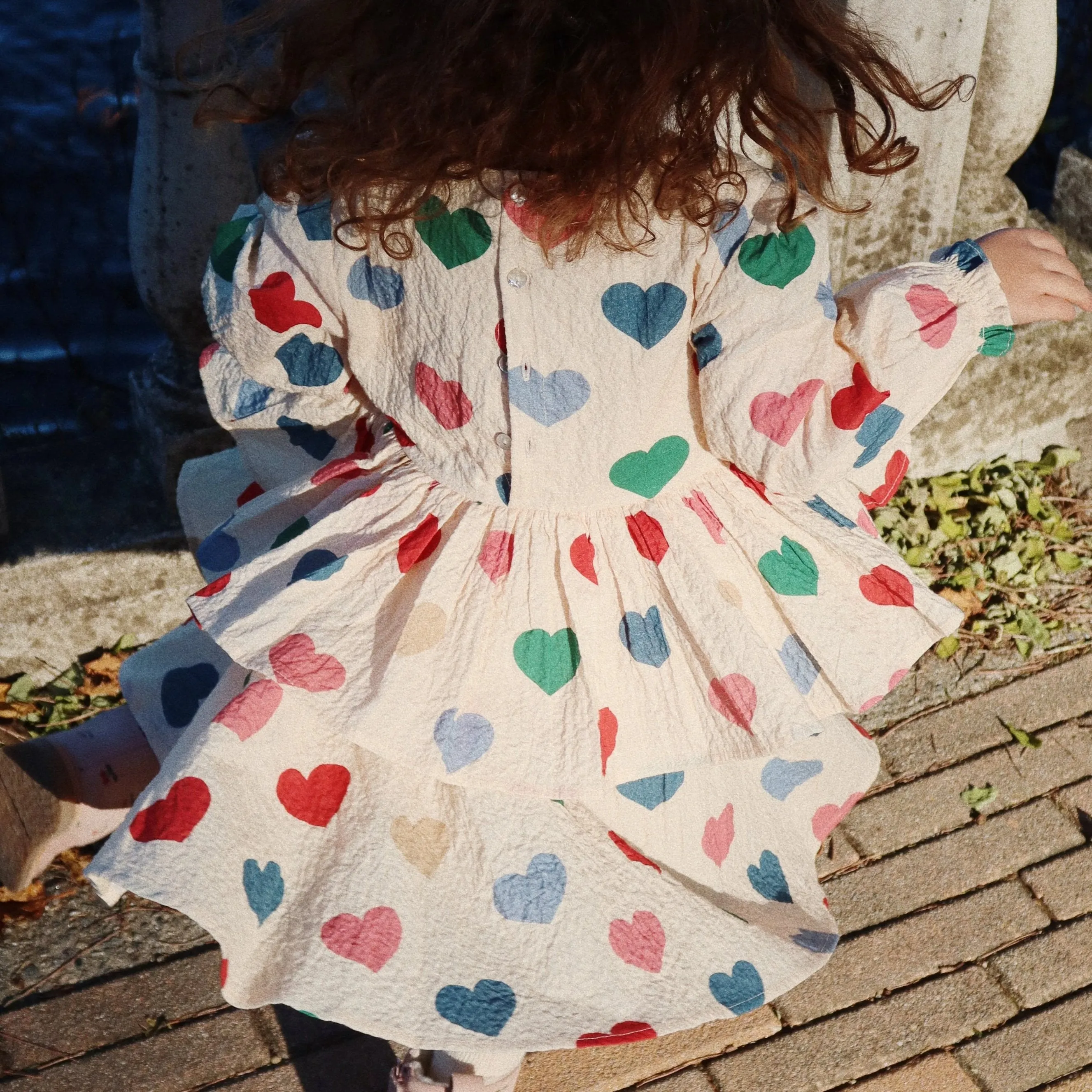 Elin Heart Print Frilled Long Sleeve Dress