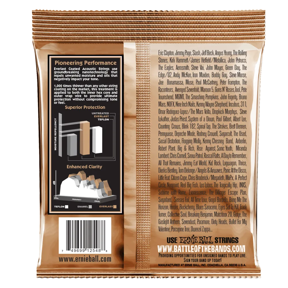 Ernie Ball Everlast Light Coated Phosphor Bronze Acoustic Guitar String, 11-52 Gauge