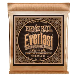 Ernie Ball Everlast Medium Light Coated Phosphor Bronze Acoustic Guitar String, 12-54 Gauge
