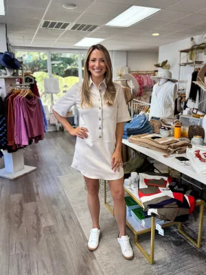 Faux Suede Button Front Dress -  Light Taupe
