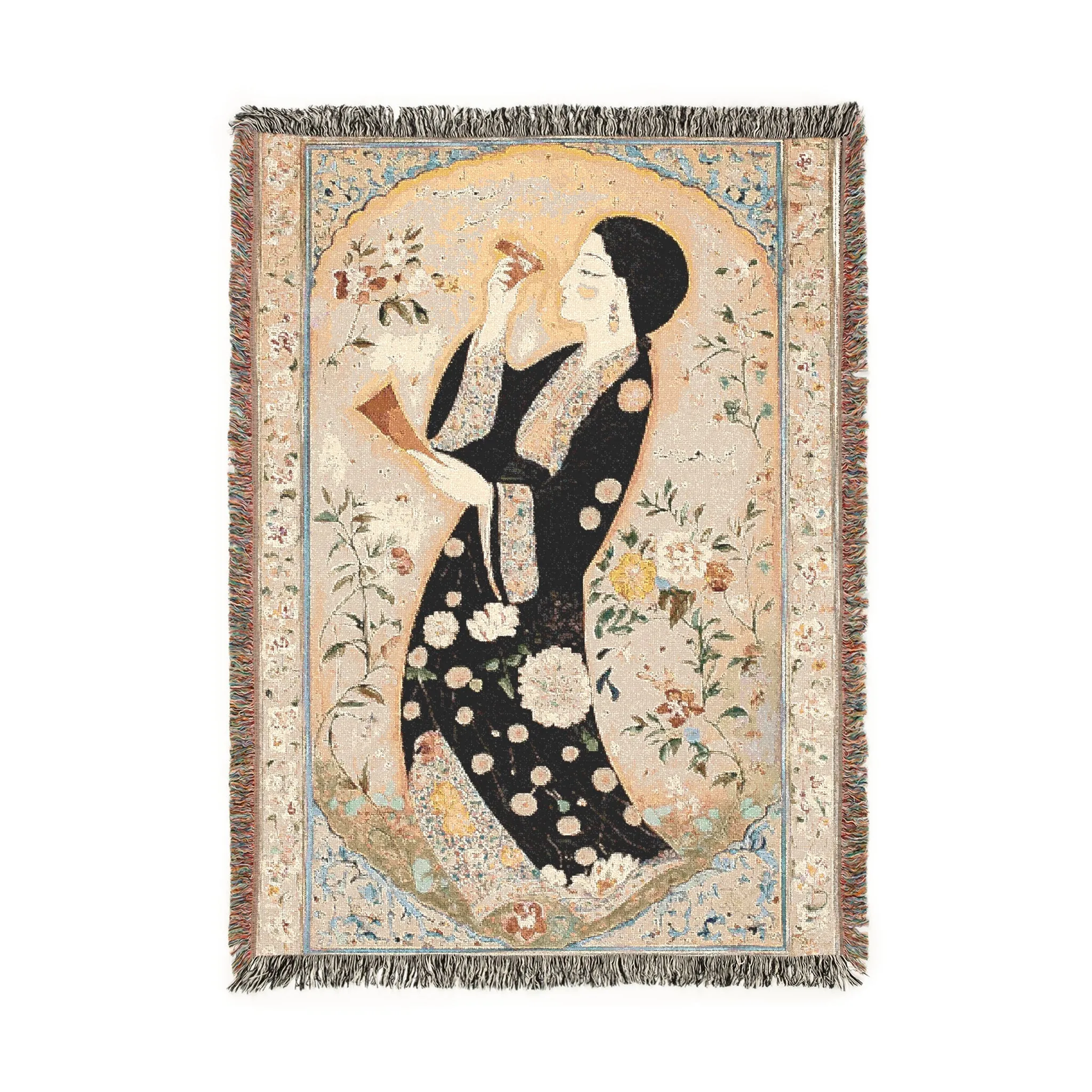 Floral Calligraphy Woven Blanket