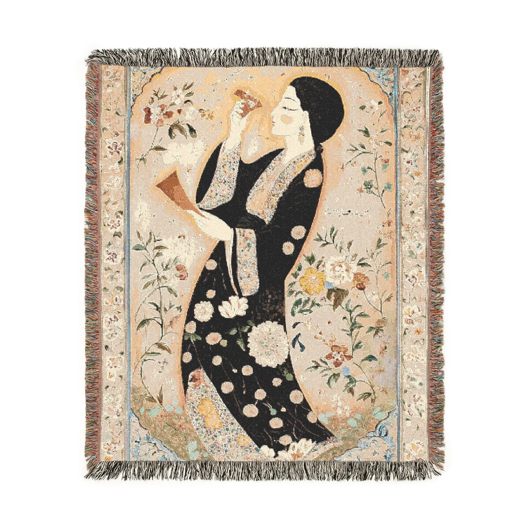 Floral Calligraphy Woven Blanket