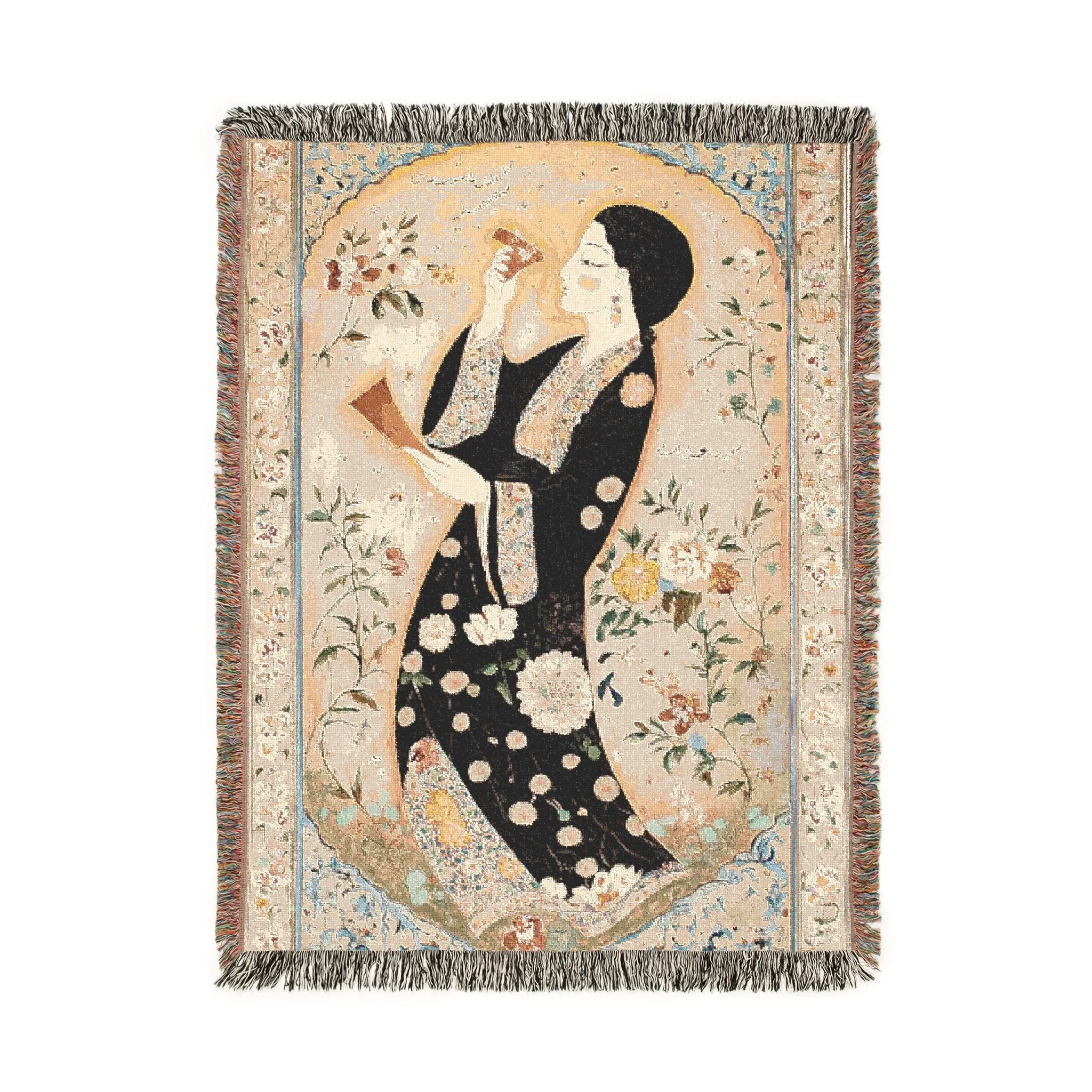Floral Calligraphy Woven Blanket