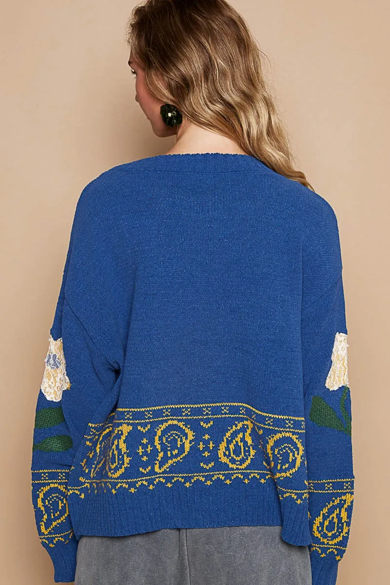 Flower and Lace Patch Sweater by POL