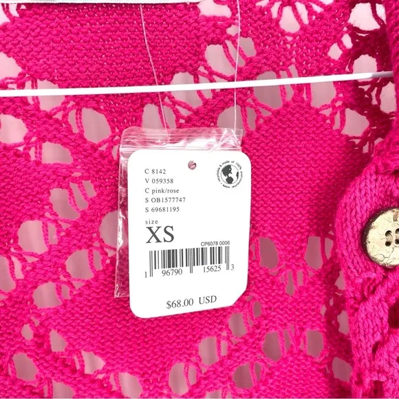 Free People Beach NWT Emily Fauxchet Pink Button Down Cardigan Coverup Sweater