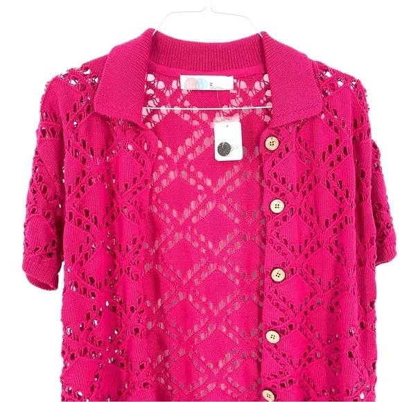Free People Beach NWT Emily Fauxchet Pink Button Down Cardigan Coverup Sweater