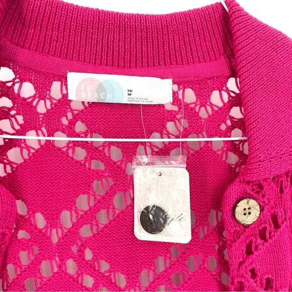 Free People Beach NWT Emily Fauxchet Pink Button Down Cardigan Coverup Sweater