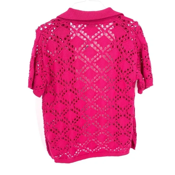 Free People Beach NWT Emily Fauxchet Pink Button Down Cardigan Coverup Sweater