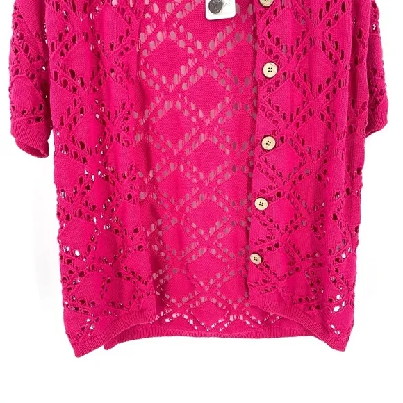 Free People Beach NWT Emily Fauxchet Pink Button Down Cardigan Coverup Sweater