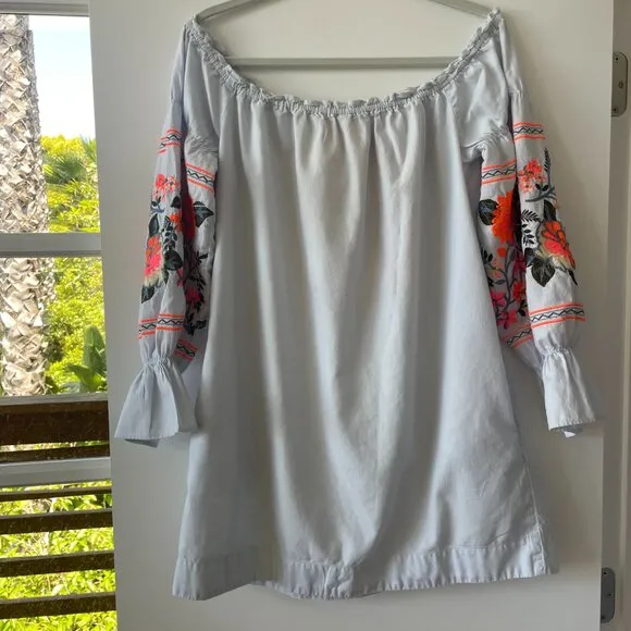Free People Fleur De Jour Floral Embroidered Dress in Light Blue, Size XS‎