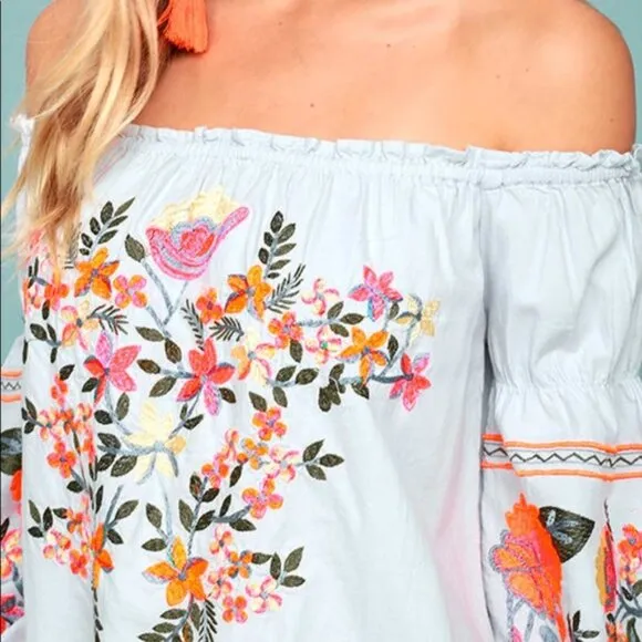 Free People Fleur De Jour Floral Embroidered Dress in Light Blue, Size XS‎