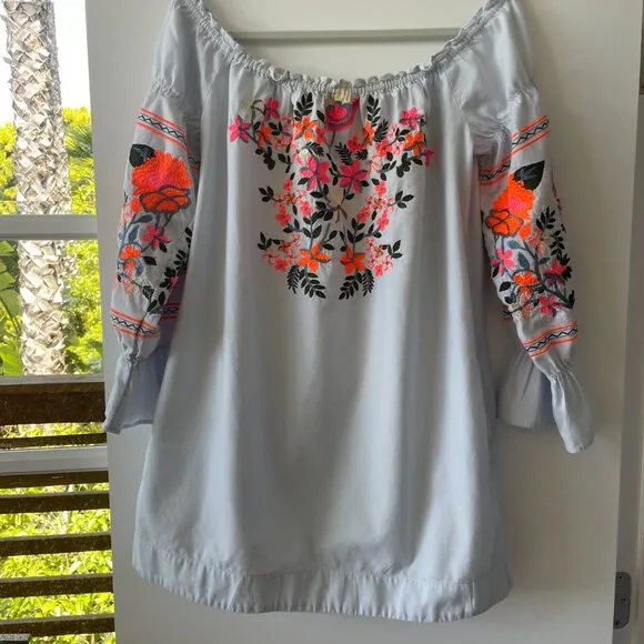 Free People Fleur De Jour Floral Embroidered Dress in Light Blue, Size XS‎