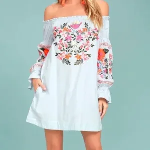 Free People Fleur De Jour Floral Embroidered Dress in Light Blue, Size XS‎