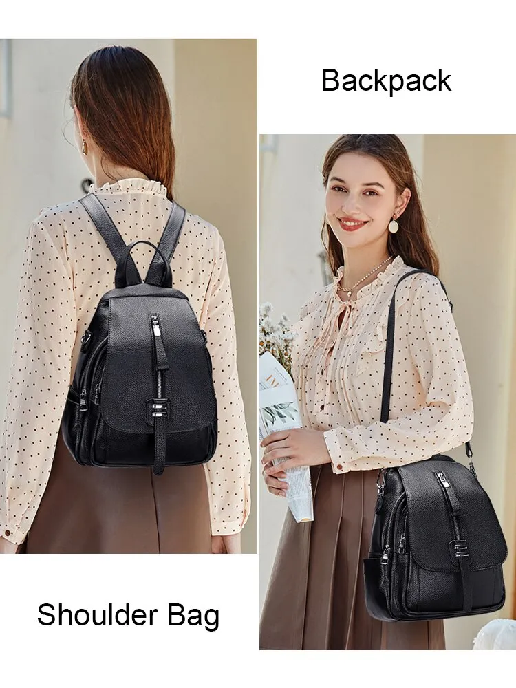 Genuine Leather Convertible Backpack Purse