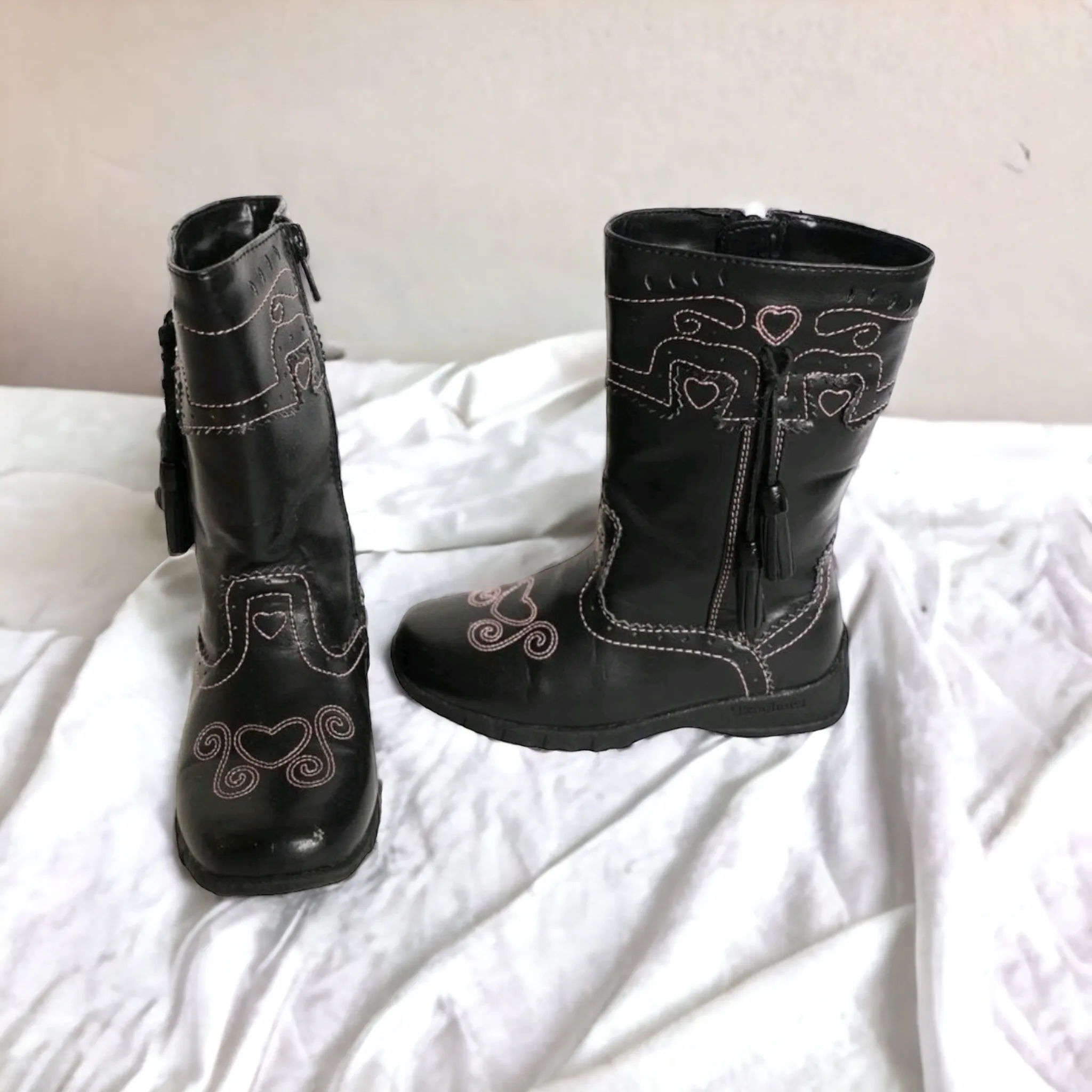 GIRL SIZE 8.5 TODDLER - SOMETHiN' Else By SKECHERS, Black Mid-Calf Boots VGUC B20