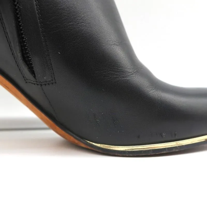 Givenchy Gold-Trim Ankle Boots Black Leather Size 38 High Heel Booties