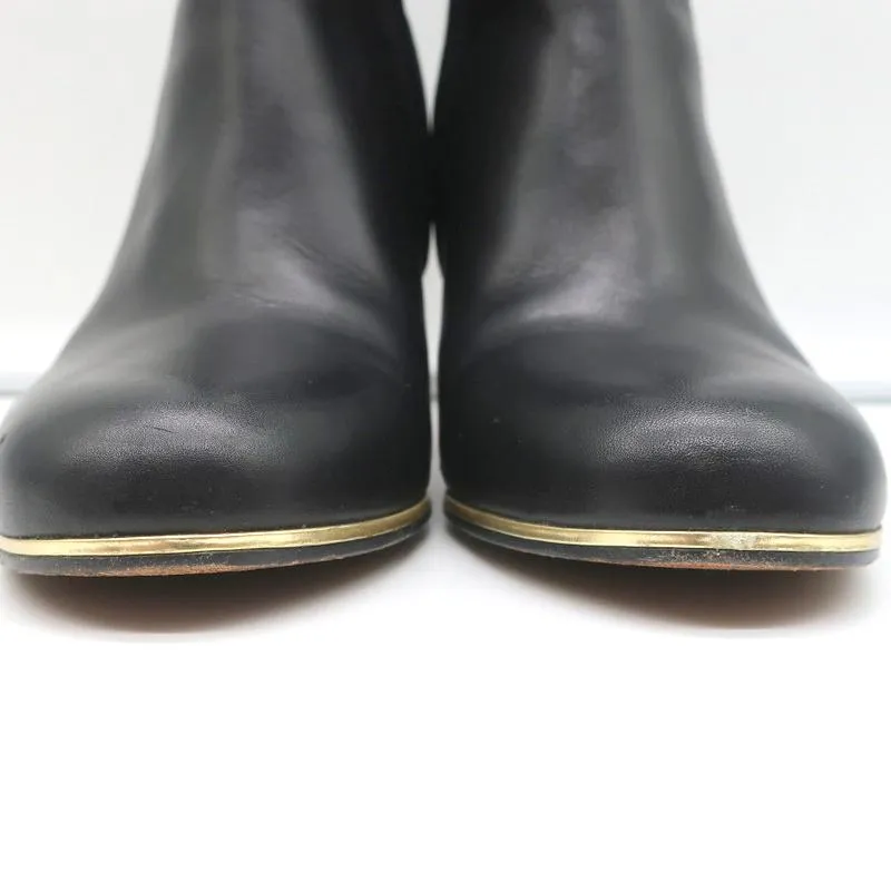 Givenchy Gold-Trim Ankle Boots Black Leather Size 38 High Heel Booties