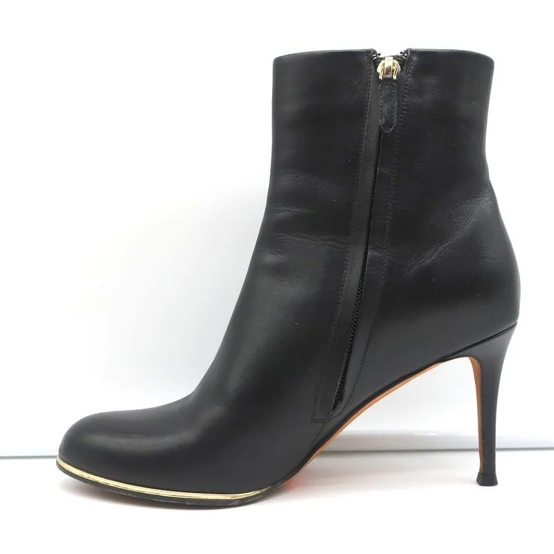 Givenchy Gold-Trim Ankle Boots Black Leather Size 38 High Heel Booties