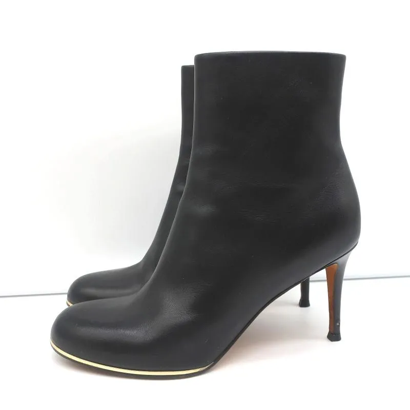 Givenchy Gold-Trim Ankle Boots Black Leather Size 38 High Heel Booties