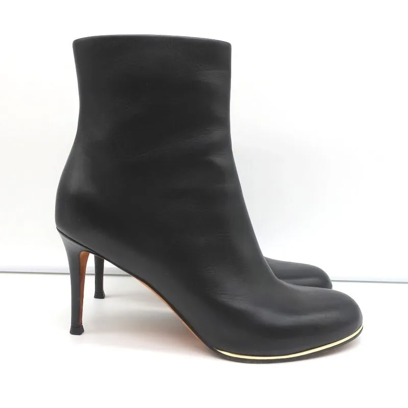 Givenchy Gold-Trim Ankle Boots Black Leather Size 38 High Heel Booties