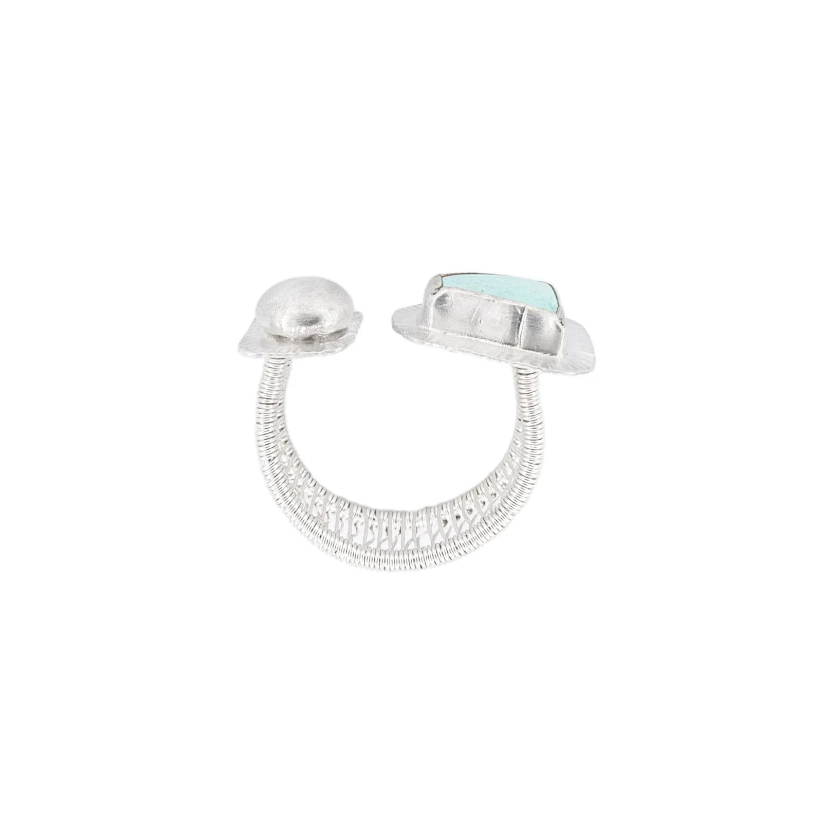 Gladys - Turquoise and Silver Open Woven Band Ring