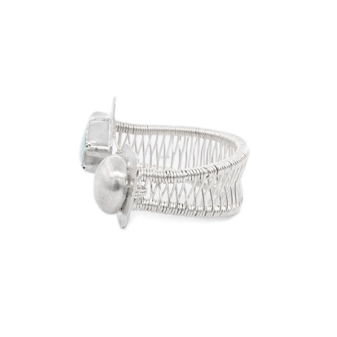 Gladys - Turquoise and Silver Open Woven Band Ring