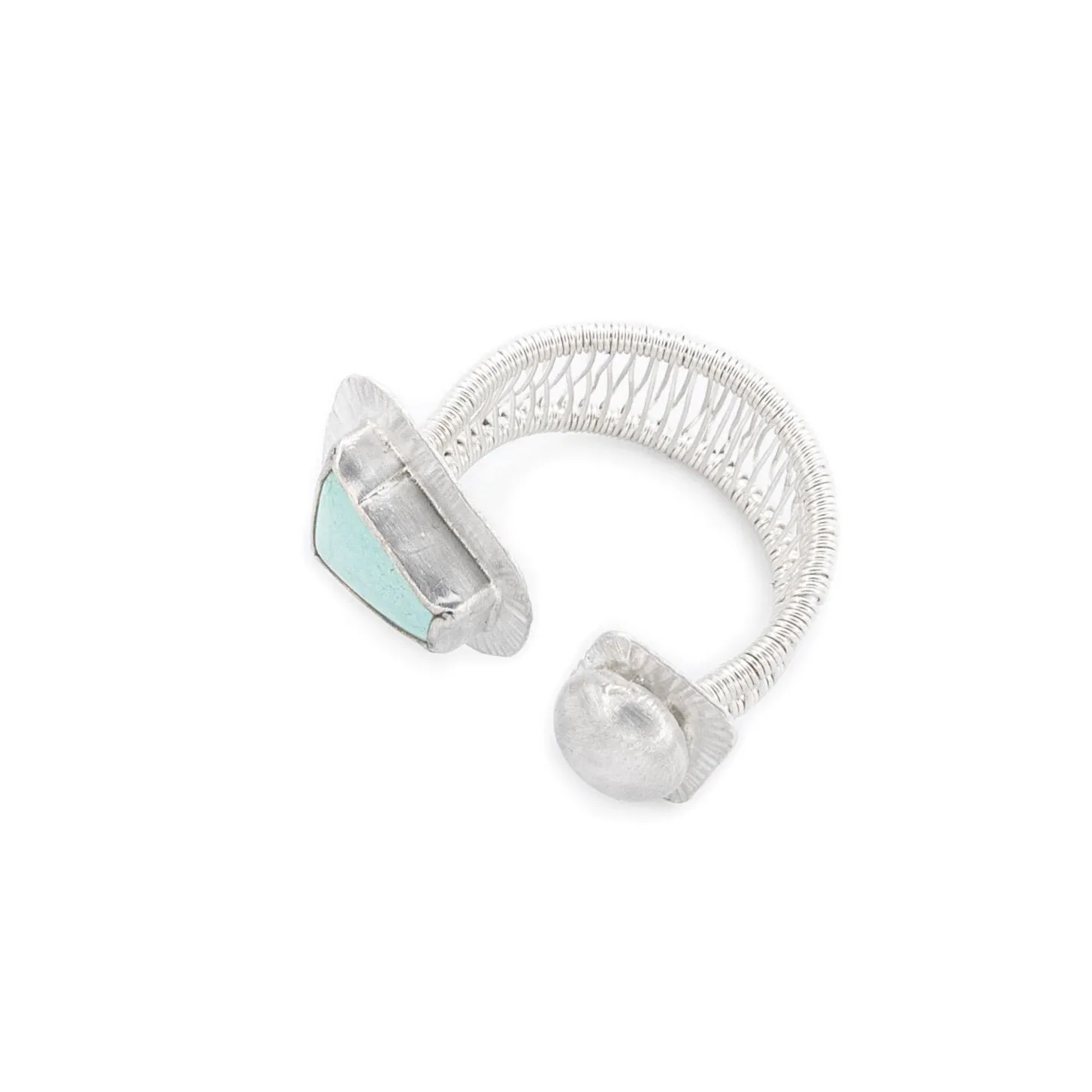 Gladys - Turquoise and Silver Open Woven Band Ring