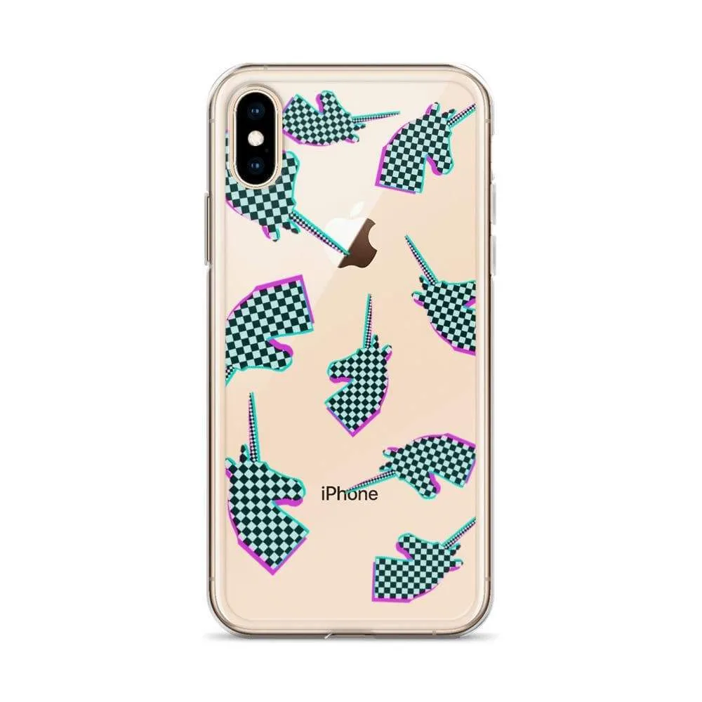 Glitchy Checker Unicorn iPhone Case