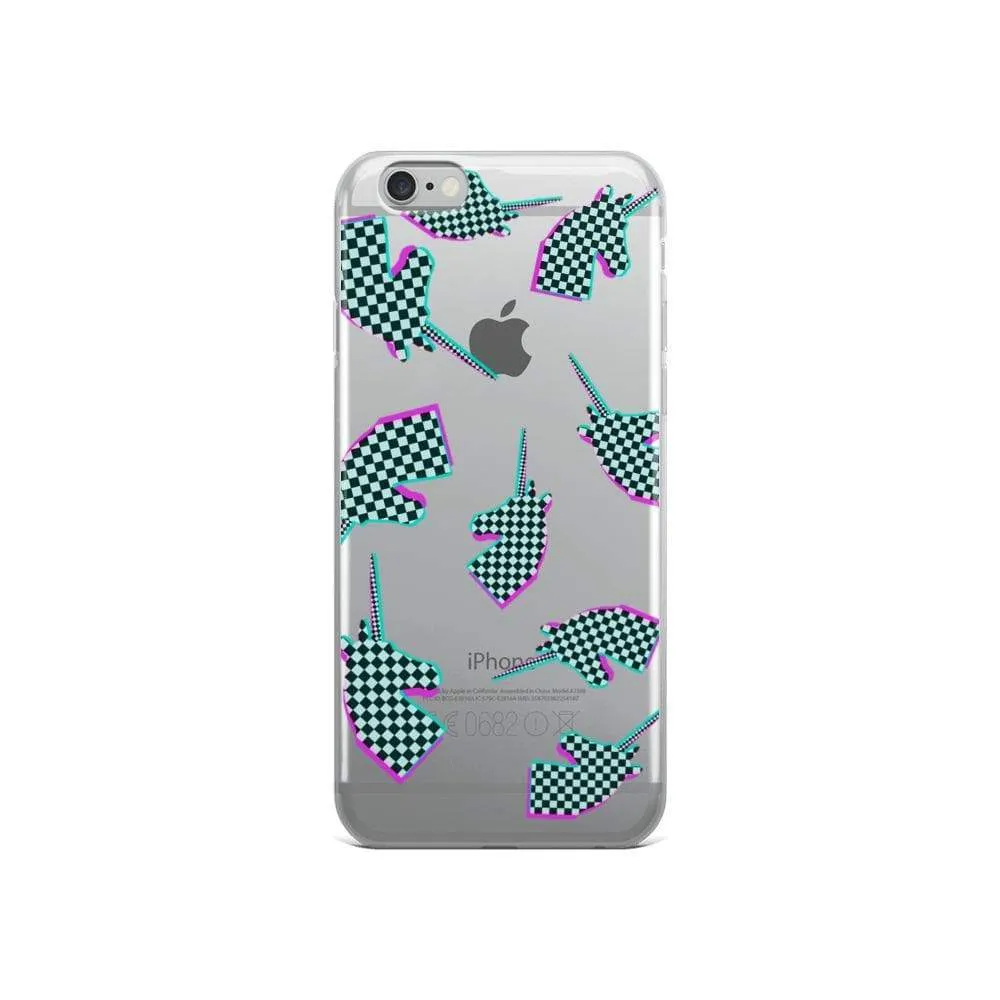 Glitchy Checker Unicorn iPhone Case