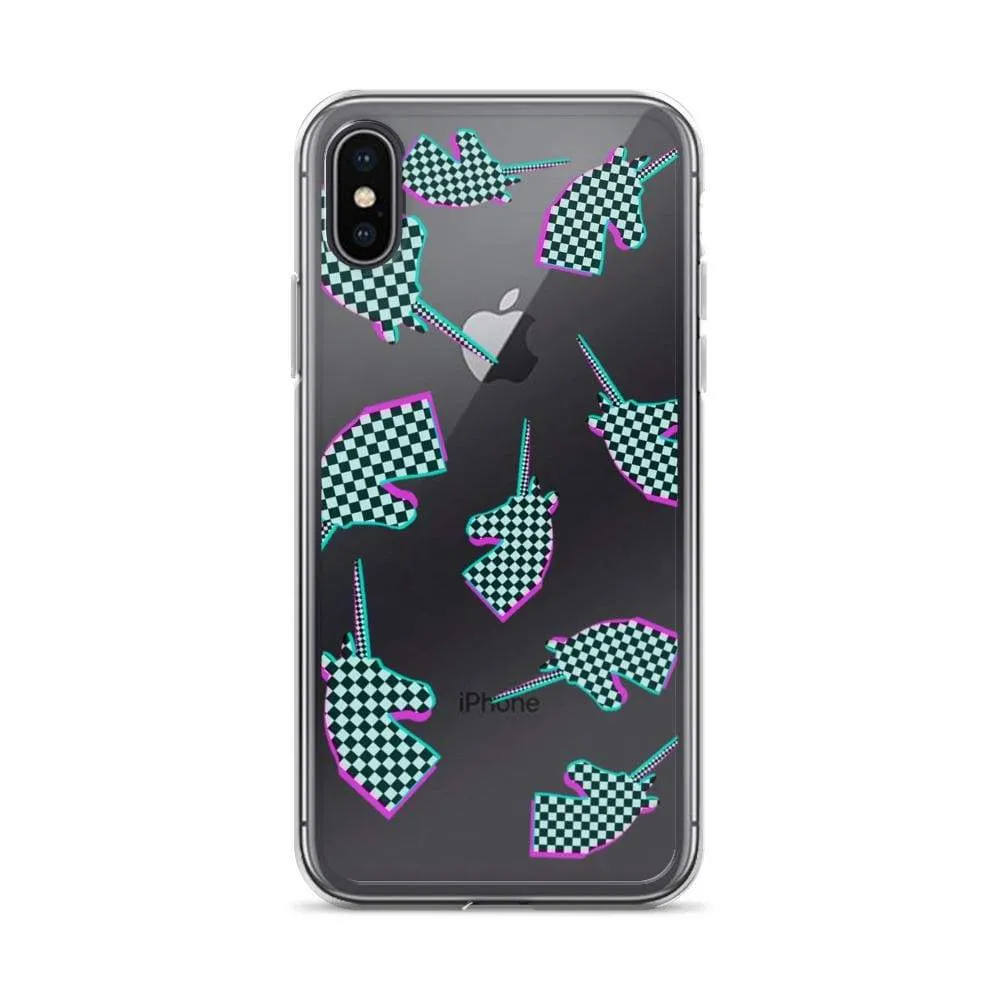 Glitchy Checker Unicorn iPhone Case