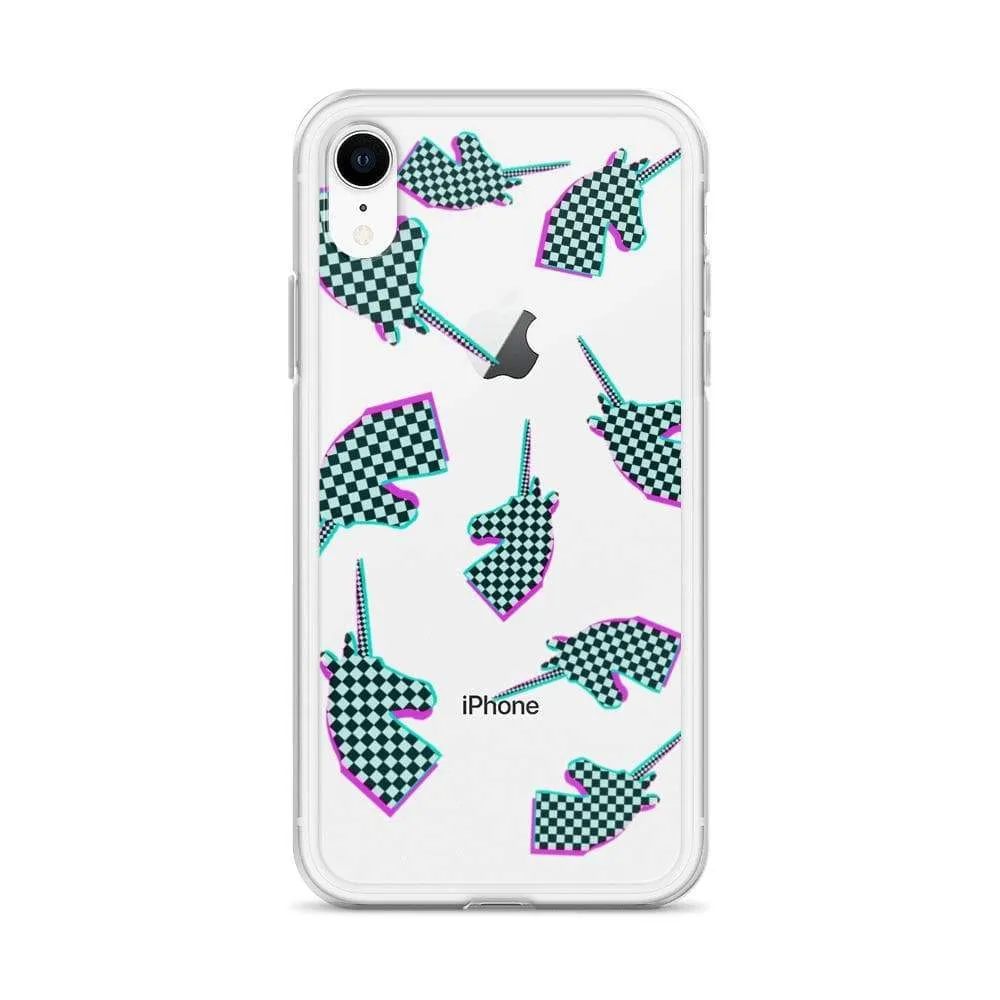 Glitchy Checker Unicorn iPhone Case