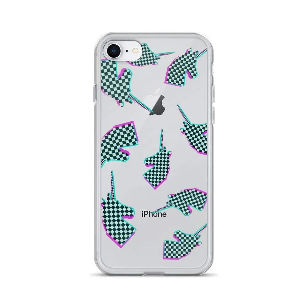 Glitchy Checker Unicorn iPhone Case